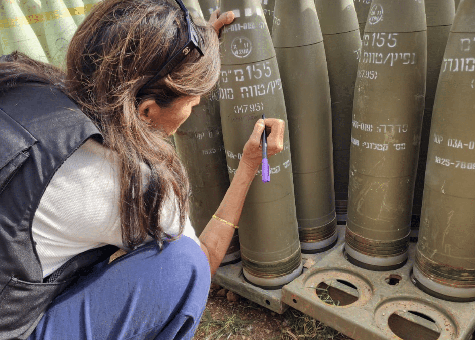 Neocon Nikki Signs Israeli Bombs Urging Israel to Kill Palestinian Civilians